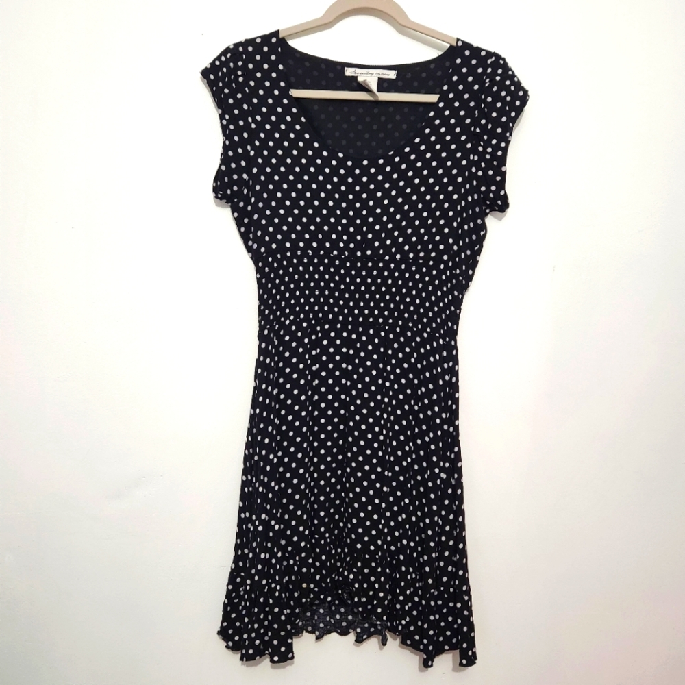 American Rag Black & White Polka Dot Daisy Sundress Small Smocked Waist Light